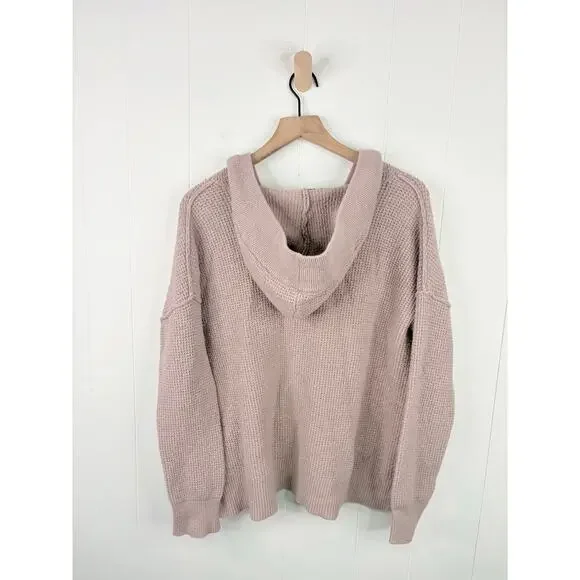‼️3/$30‼️ Aerie Taupe Oversized Hoodie Sweater XS V Neck Knit - Picture 7 of 10